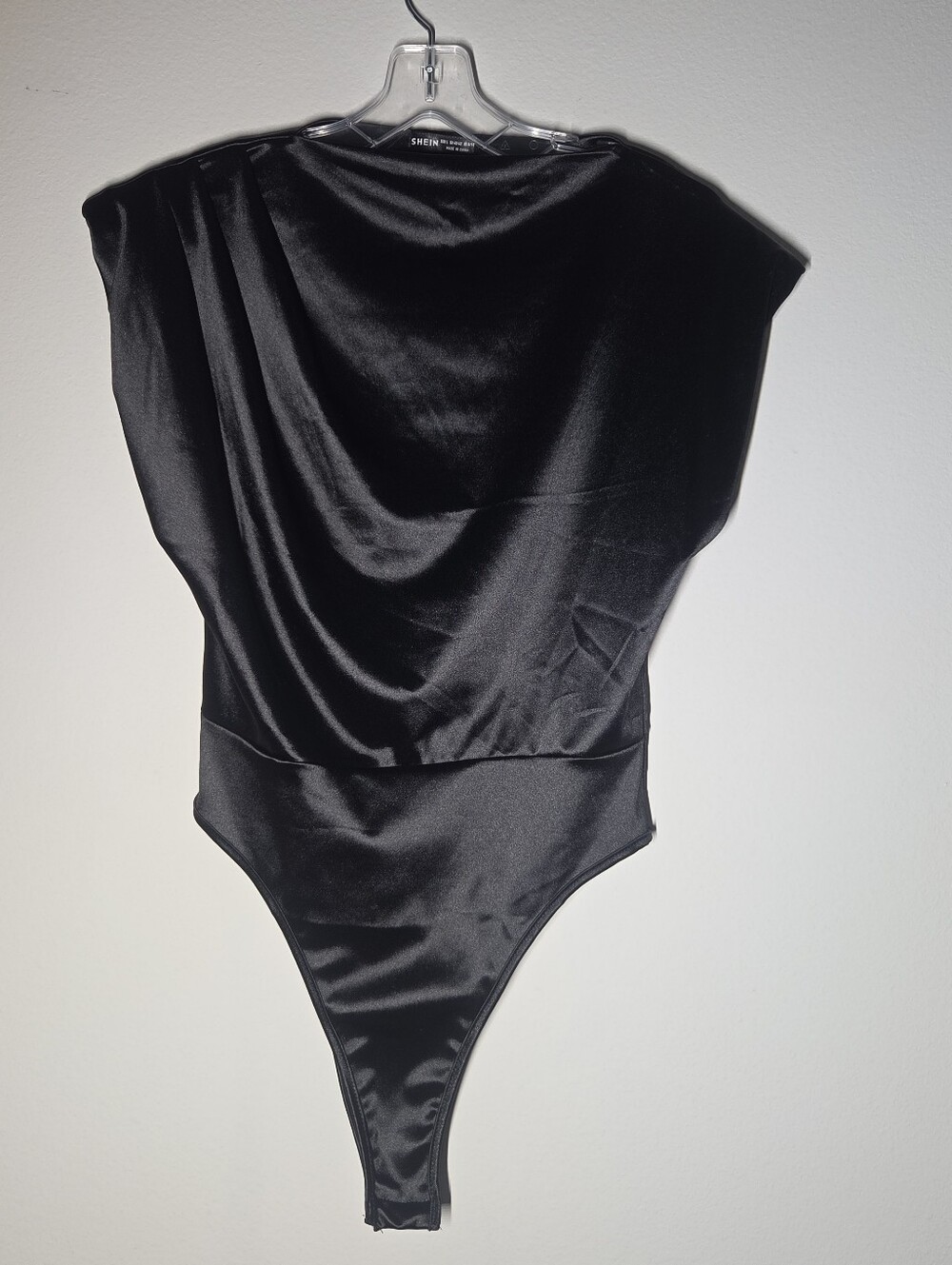 Shein Black Satin Bodysuit Top